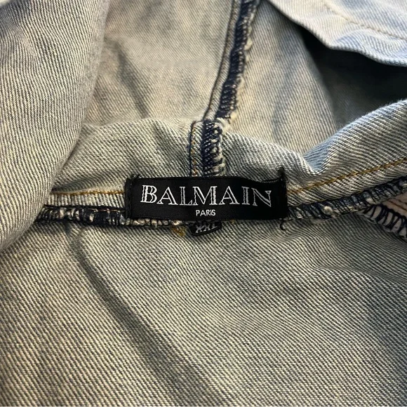 Balmain Women’s Moto Jacket Denim Open Front Acid Wash Light Size XXL - Picture 4 of 7